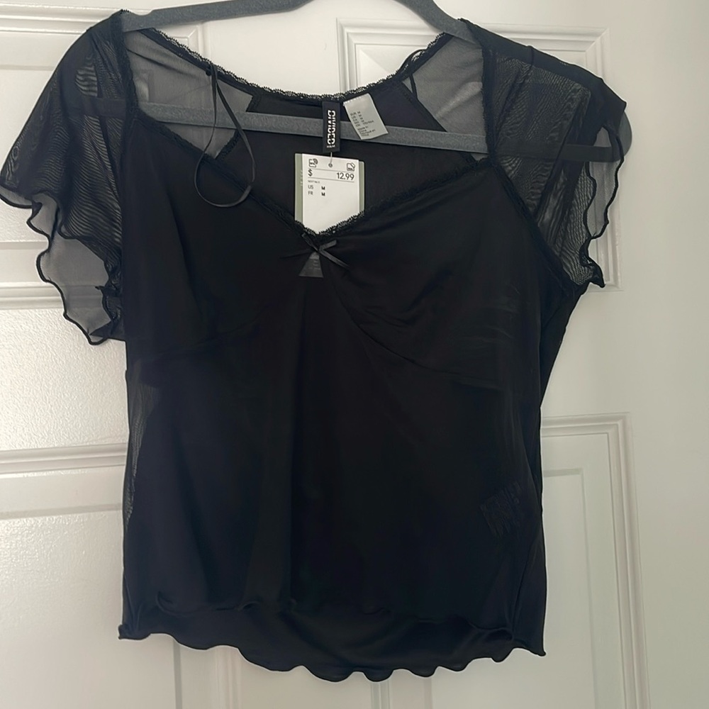 NWT h&m mesh black top